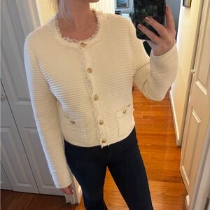 J. Crew Ivory Ribbed Jacket with Gold Accents